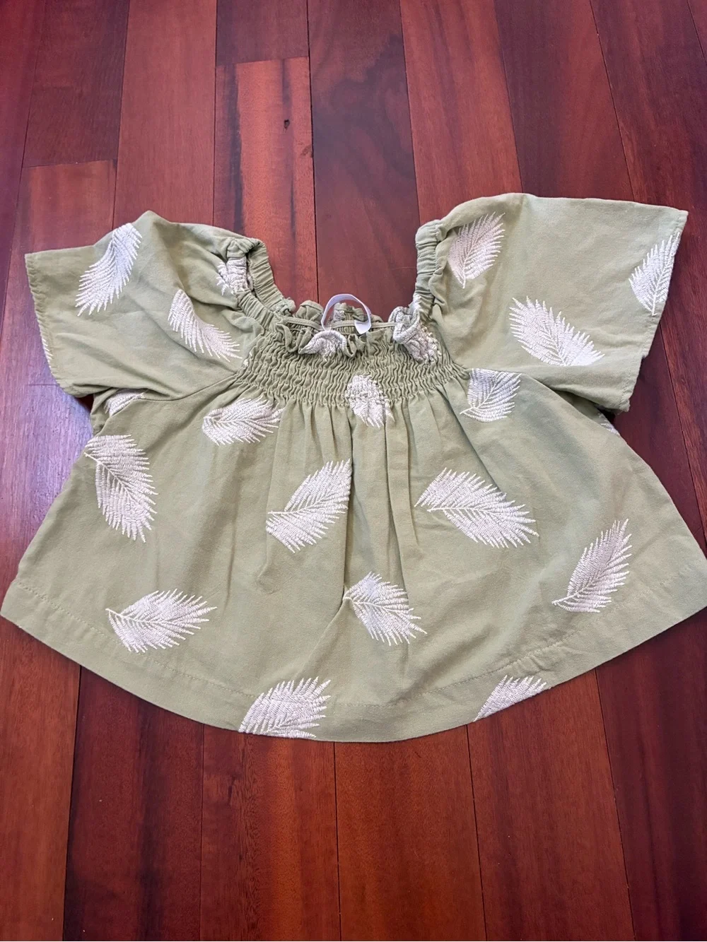 Zara Girls Green & White Leaf Print Matching Set - Top & Pants size 7/8